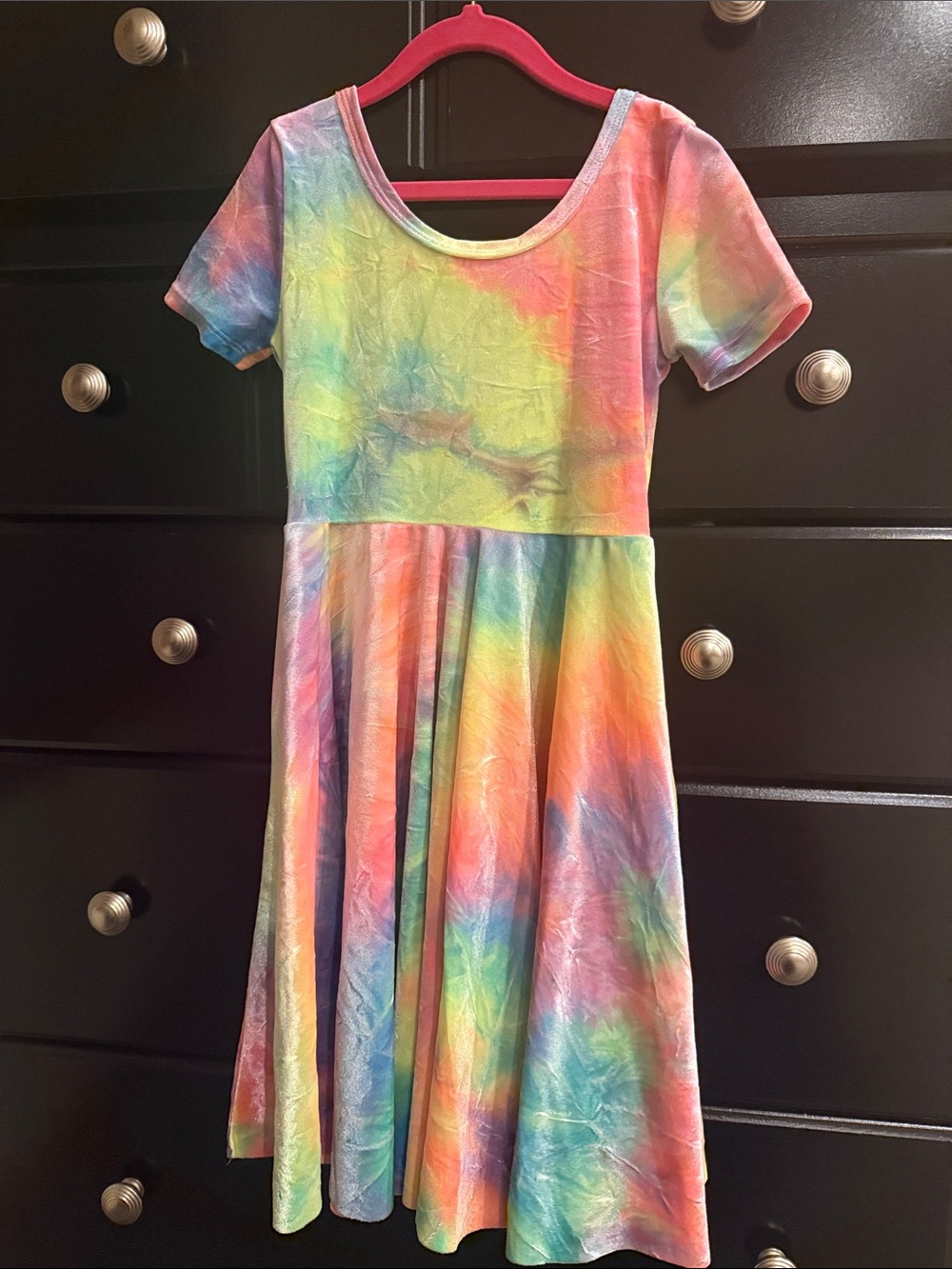 Wild rich kids velour Tie-Dye rainbow sherbet dress